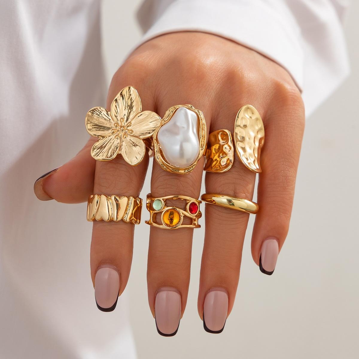 6-piece Set Of Liquid Flower Lava Rings With Fashionable Infinite Knot Design