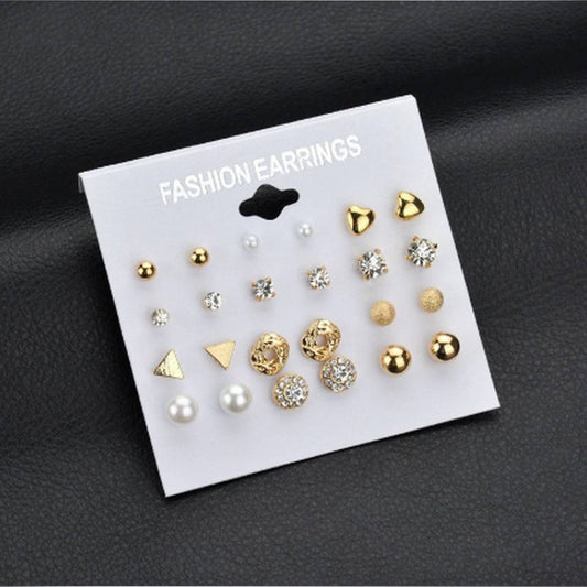 Ear Rings Set 12 Pairs Stylish and Small metal Stud