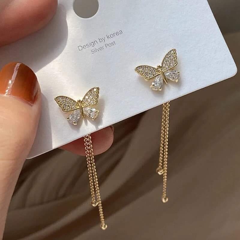 Long Tassel Earrings Butterfly Rhinestone Earring