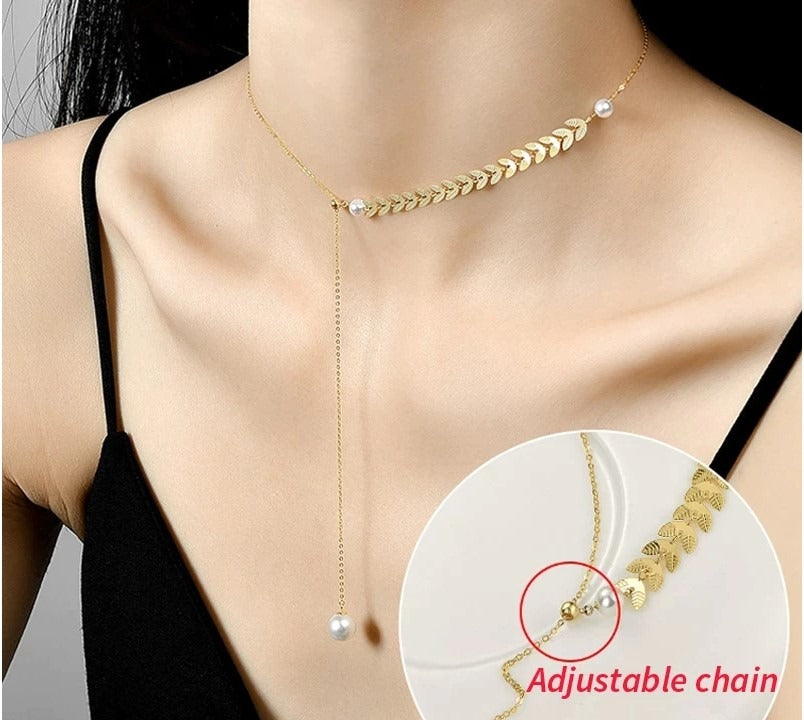 Simple Strip Pearls Pendant Necklace