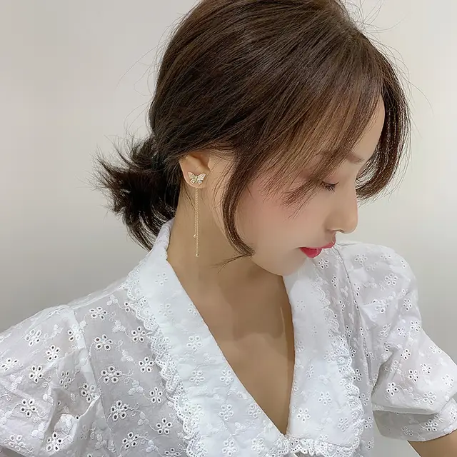 Long Tassel Earrings Butterfly Rhinestone Earring