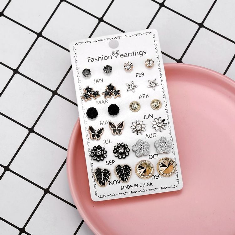 Ear Rings Set 12 Pairs Stylish and Small metal Stud