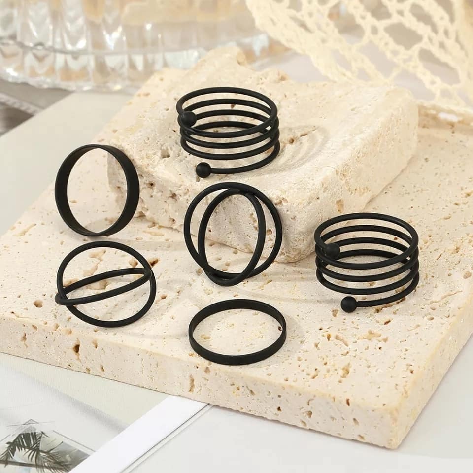 6 Pcs Zinc Alloy Finger Ring Set