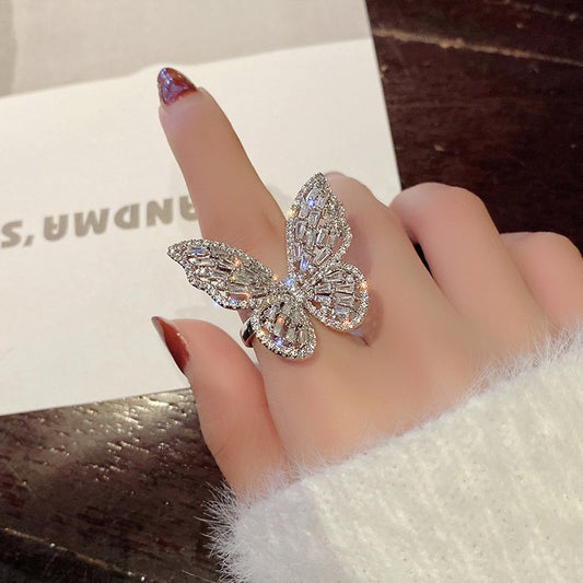 Elegant Sparkling Butterfly Rings