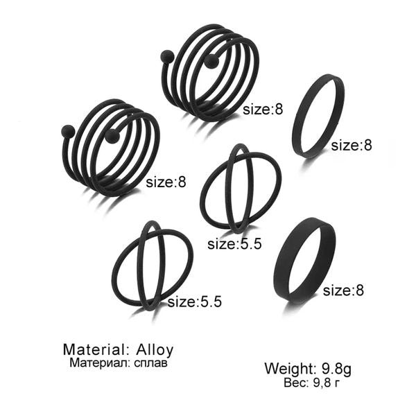 6 Pcs Zinc Alloy Finger Ring Set