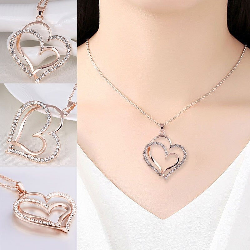 Crystal Double Love Heart Rhinestone Choker