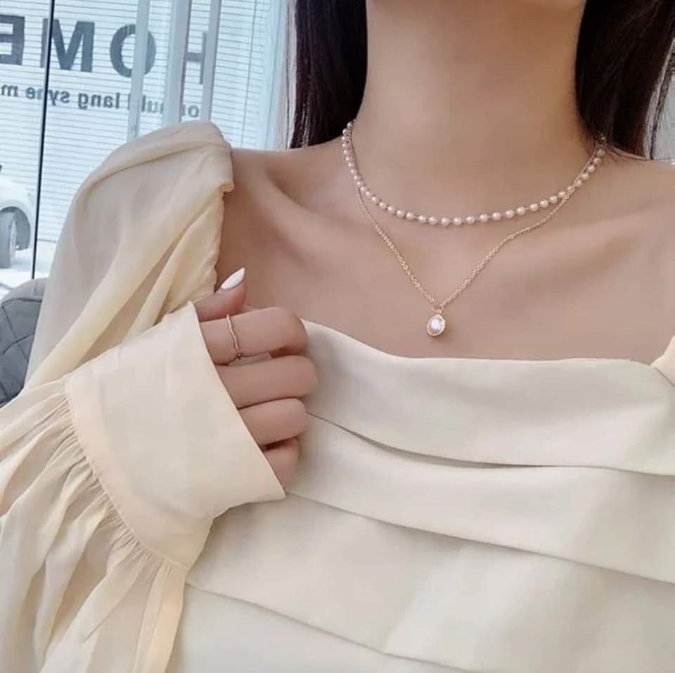 Simple Temperament Double Layer Imitation Pearl Chain