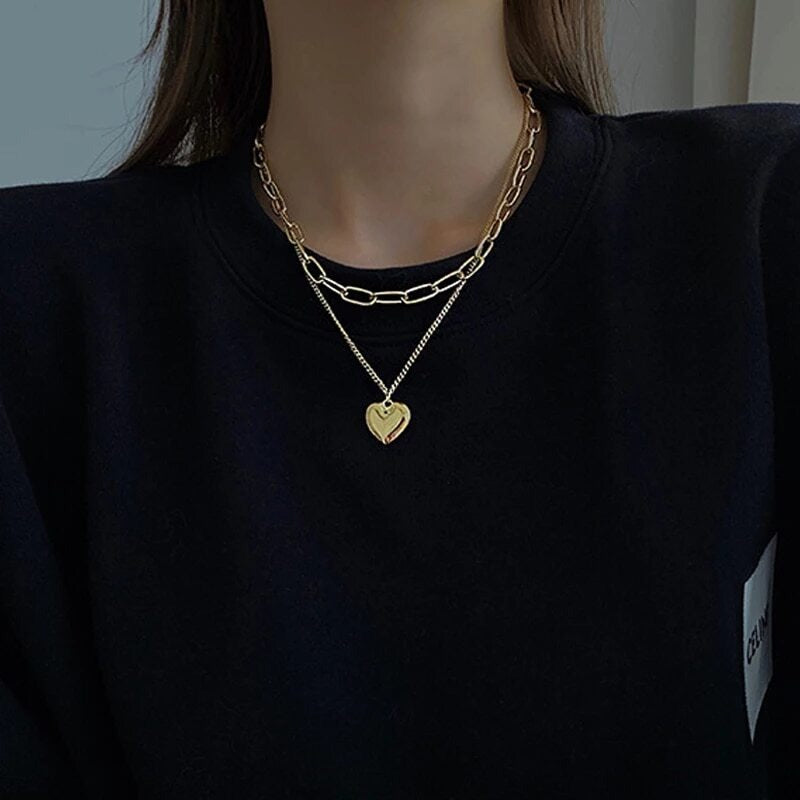 2 Layer Necklace chain love pendant