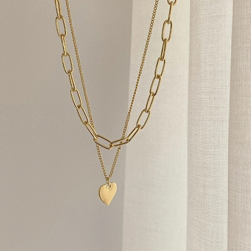2 Layer Necklace chain love pendant