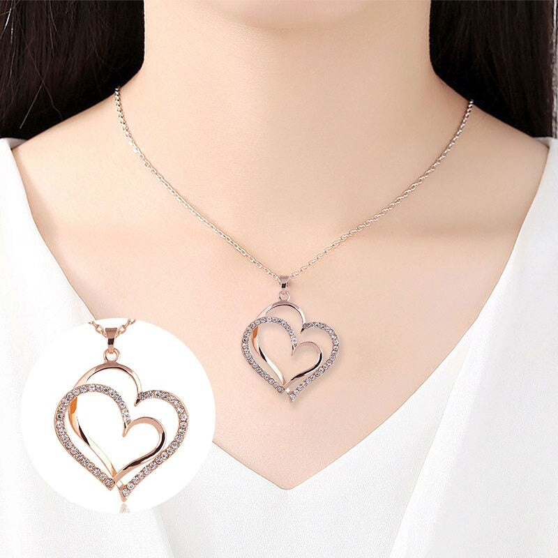 Crystal Double Love Heart Rhinestone Choker