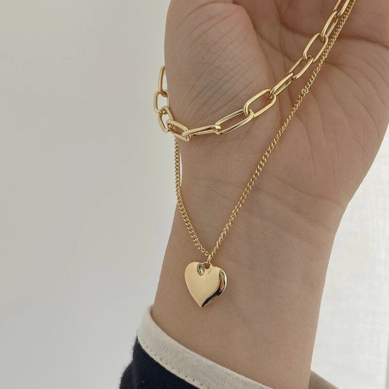 2 Layer Necklace chain love pendant