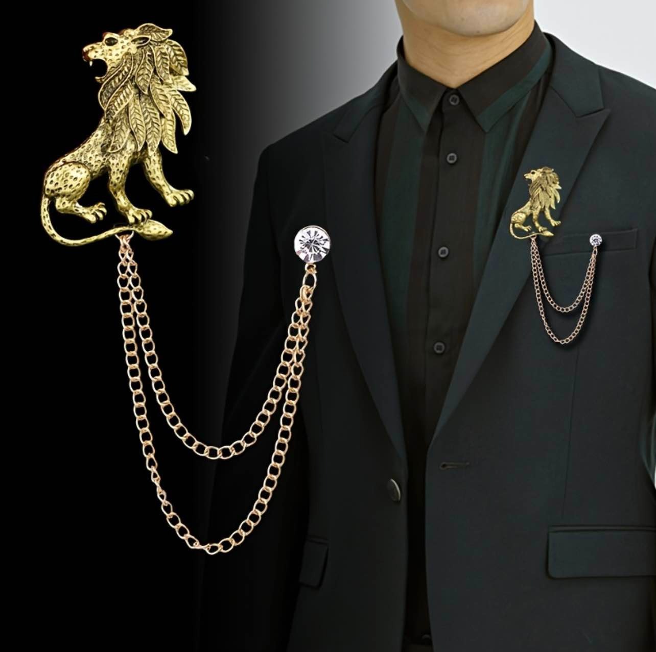 Super Fancy Lion King Brooch With Tussle Chain