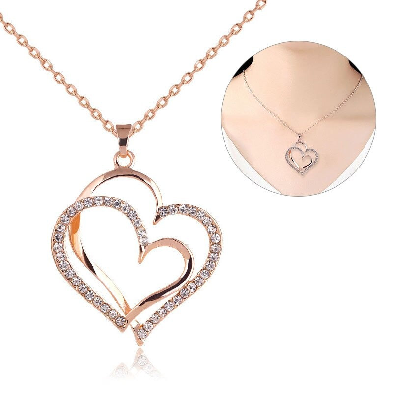 Crystal Double Love Heart Rhinestone Choker