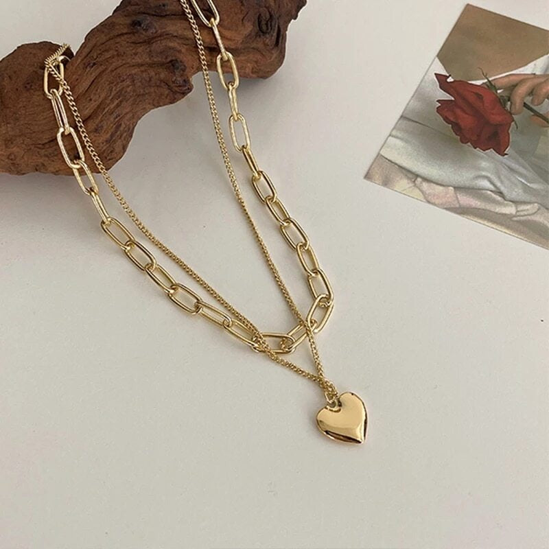 2 Layer Necklace chain love pendant