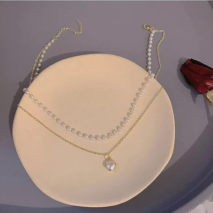 Simple Temperament Double Layer Imitation Pearl Chain