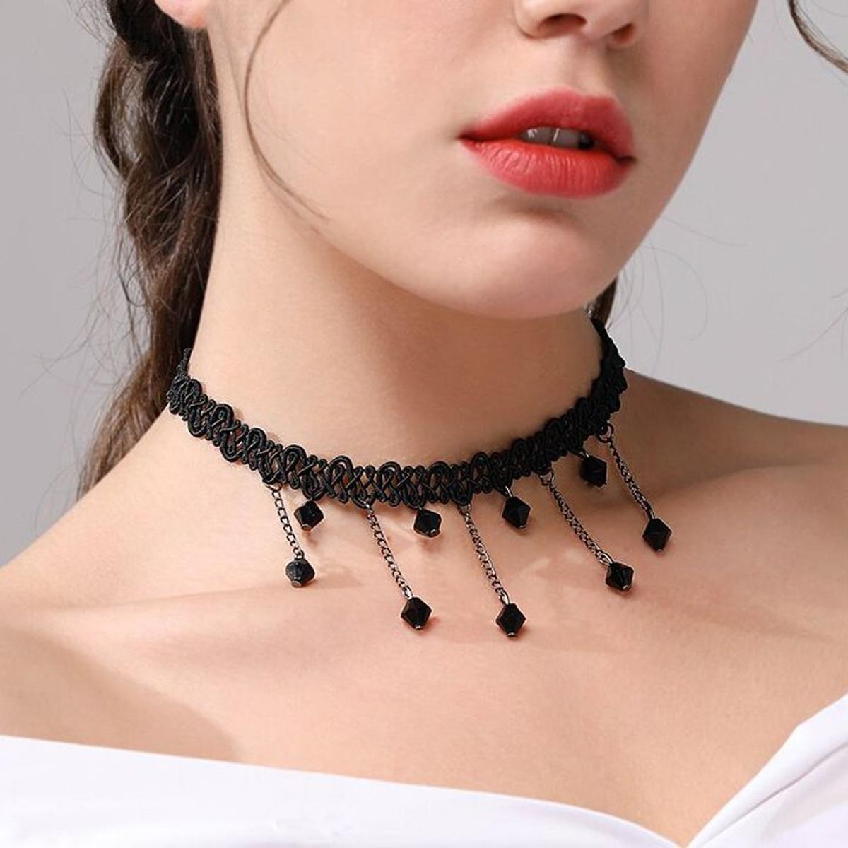 Black Flower Rhinestone Choker