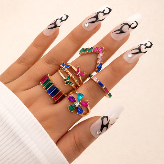 5 Pcs Crystal Metal Ecrouse for Butterfly Rings Set
