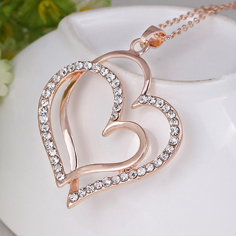 Crystal Double Love Heart Rhinestone Choker
