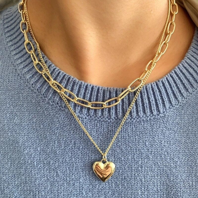 2 Layer Necklace chain love pendant