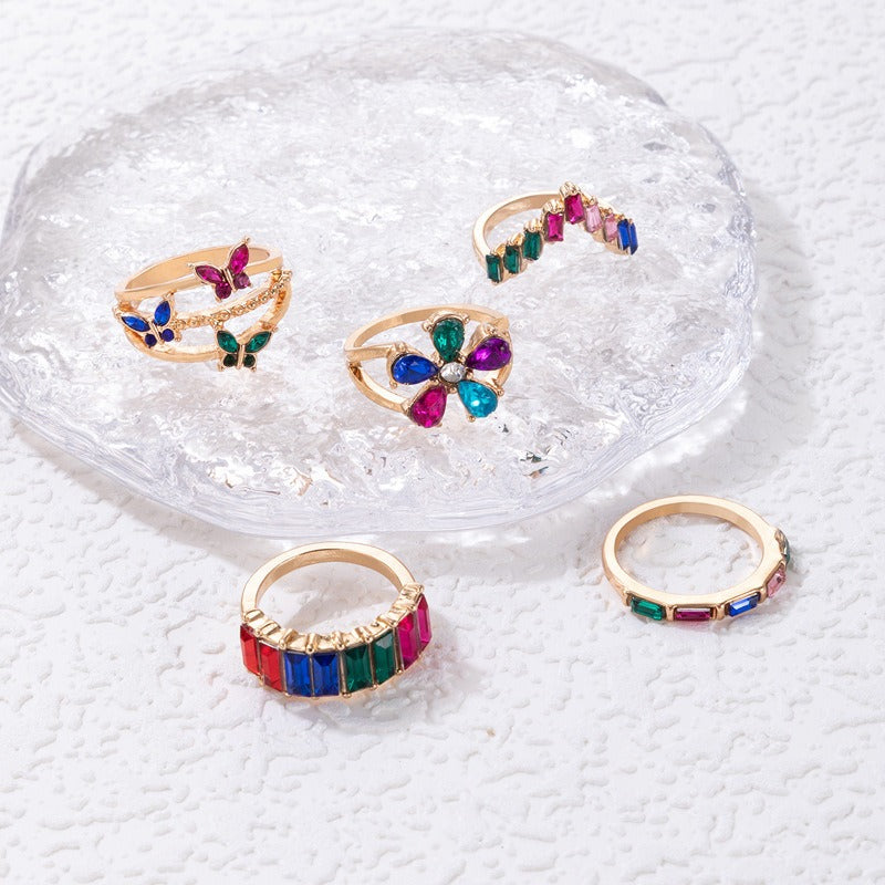 5 Pcs Crystal Metal Ecrouse for Butterfly Rings Set