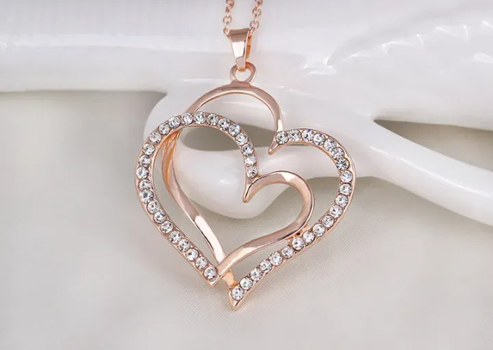 Crystal Double Love Heart Rhinestone Choker