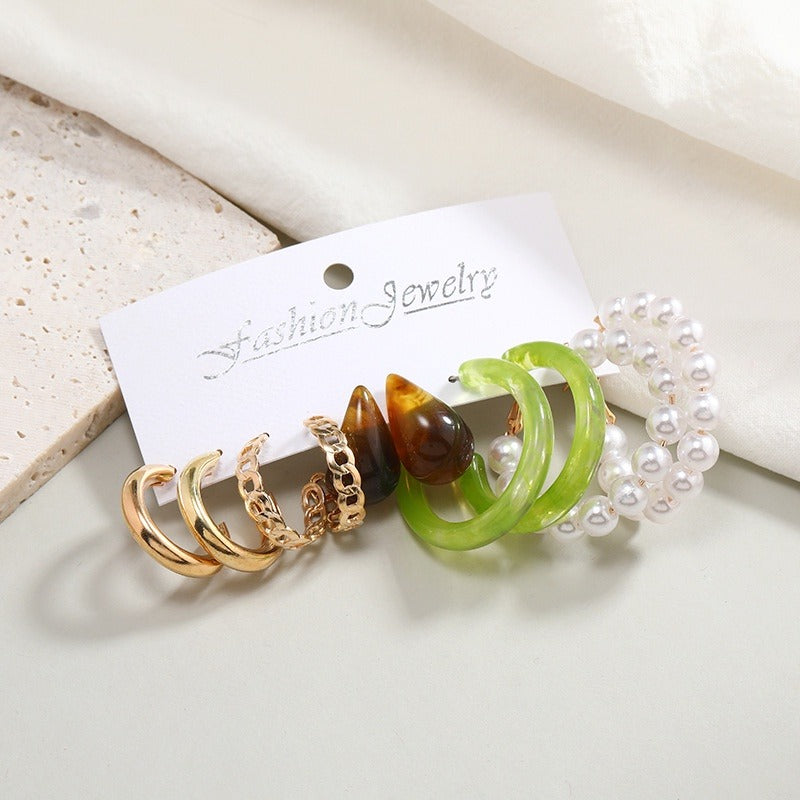 5Pairs Acetic Acid Earrings Set