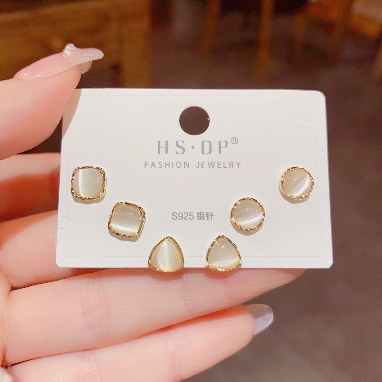 Opal geometric stud earrings