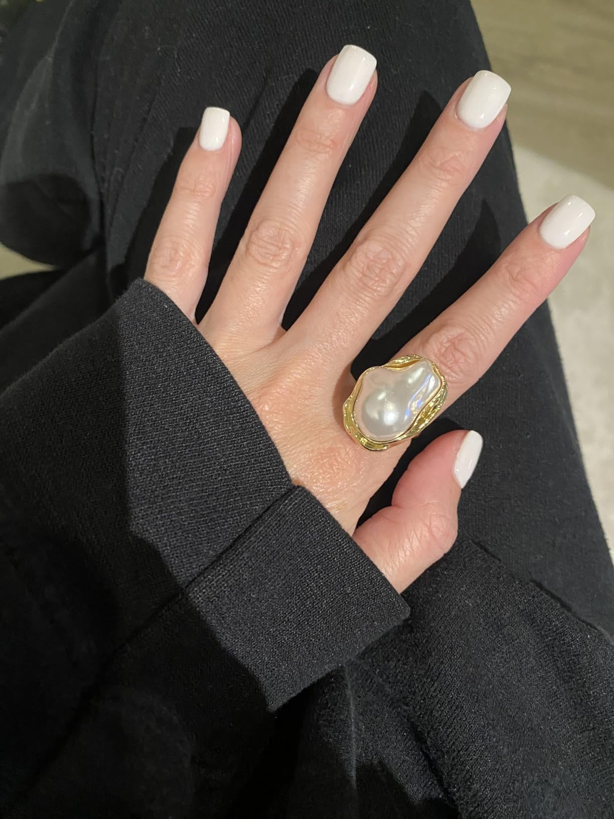 Adjustable Irregularity Statement Pearl Ring