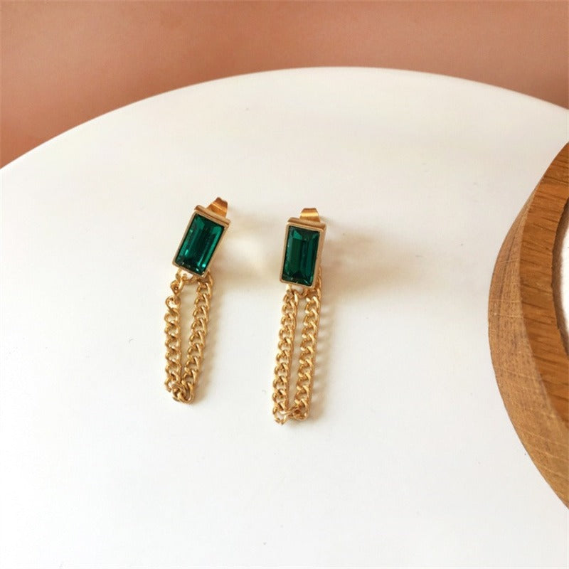 Vintage Green Crystal Tassel Earring