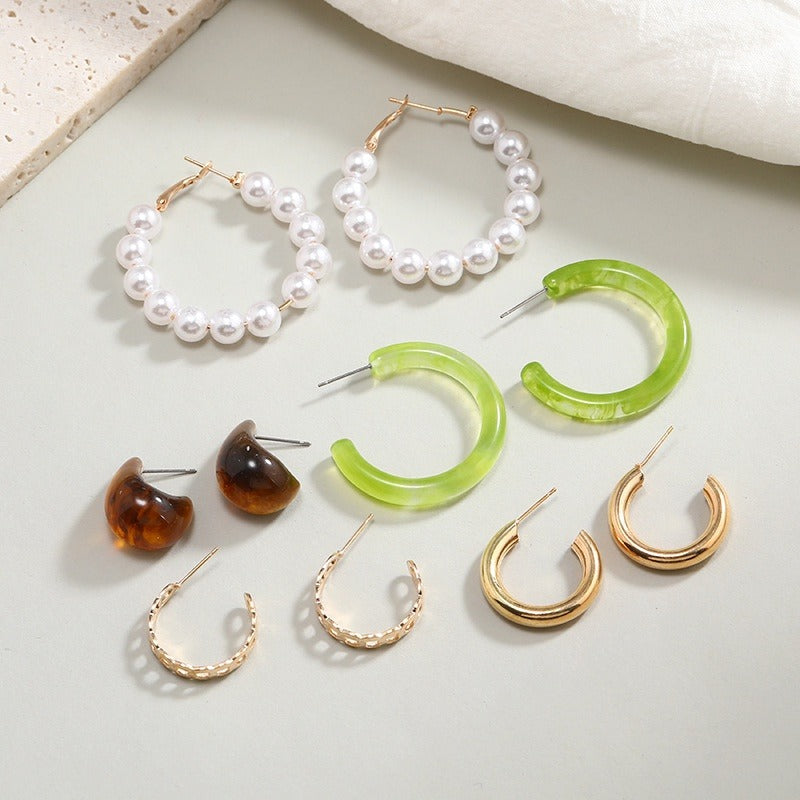 5Pairs Acetic Acid Earrings Set