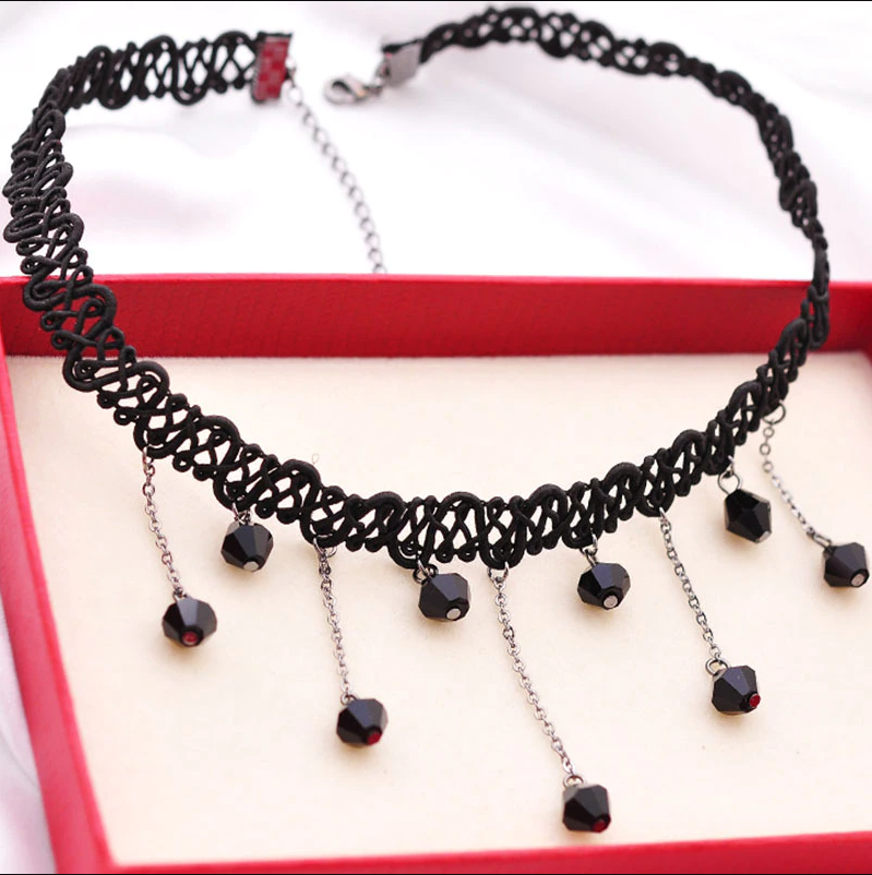 Black Flower Rhinestone Choker