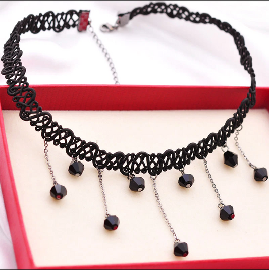 Black Flower Rhinestone Choker