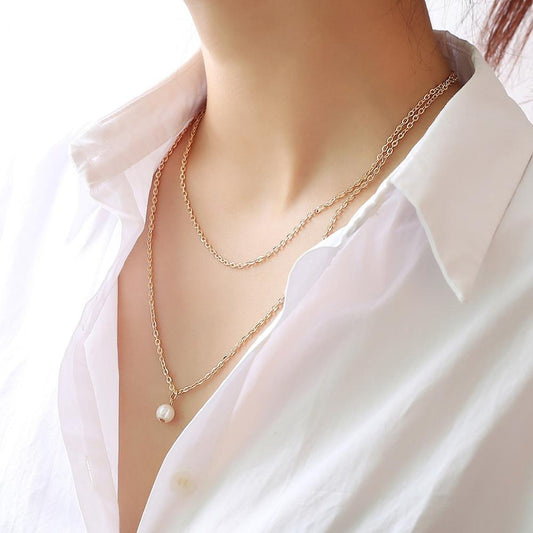 Simple Double Layer Thin Gold Choker Chain Necklace