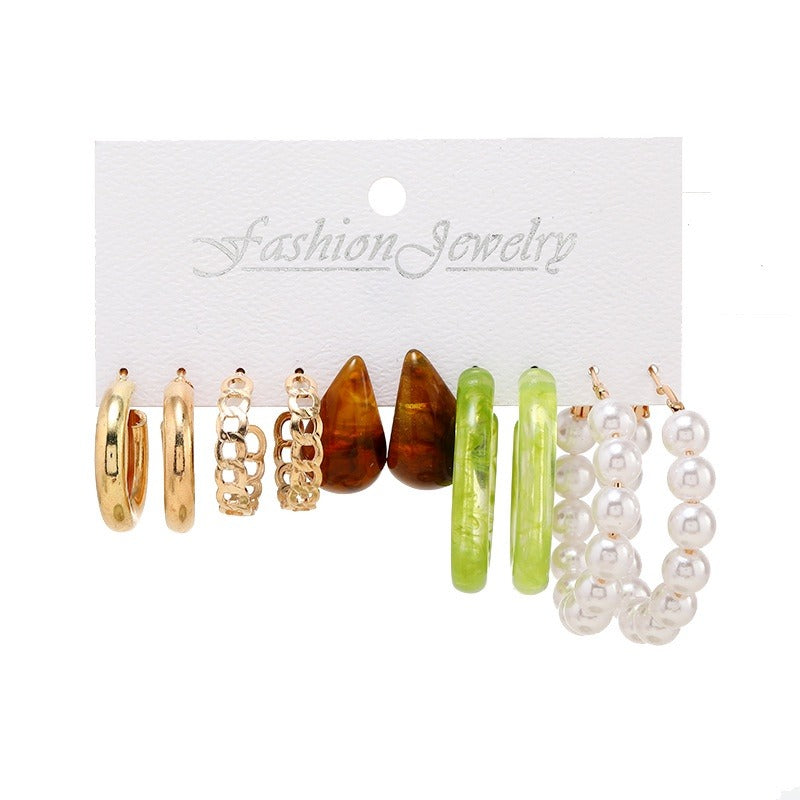 5Pairs Acetic Acid Earrings Set