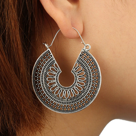 Vintage Bohemian Hollow Retro Geometric Punk Alloy Hoop Earring