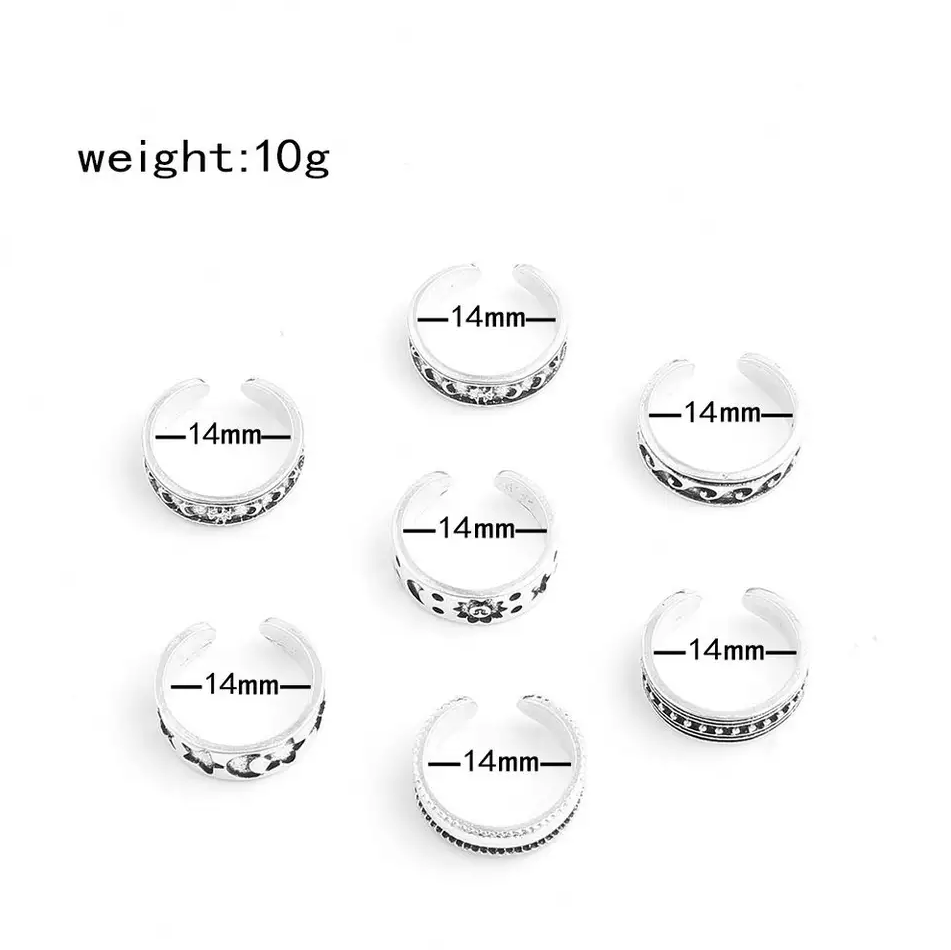 7 Pcs Vintage Adjustable Toe Rings