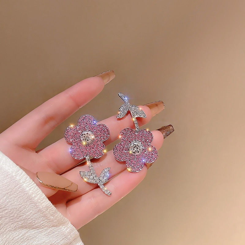 Delicate Full Pink Flower Earrings