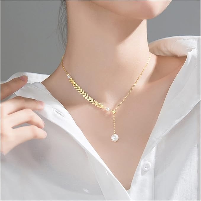 Simple Strip Pearls Pendant Necklace