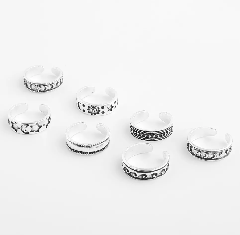 7 Pcs Vintage Adjustable Toe Rings