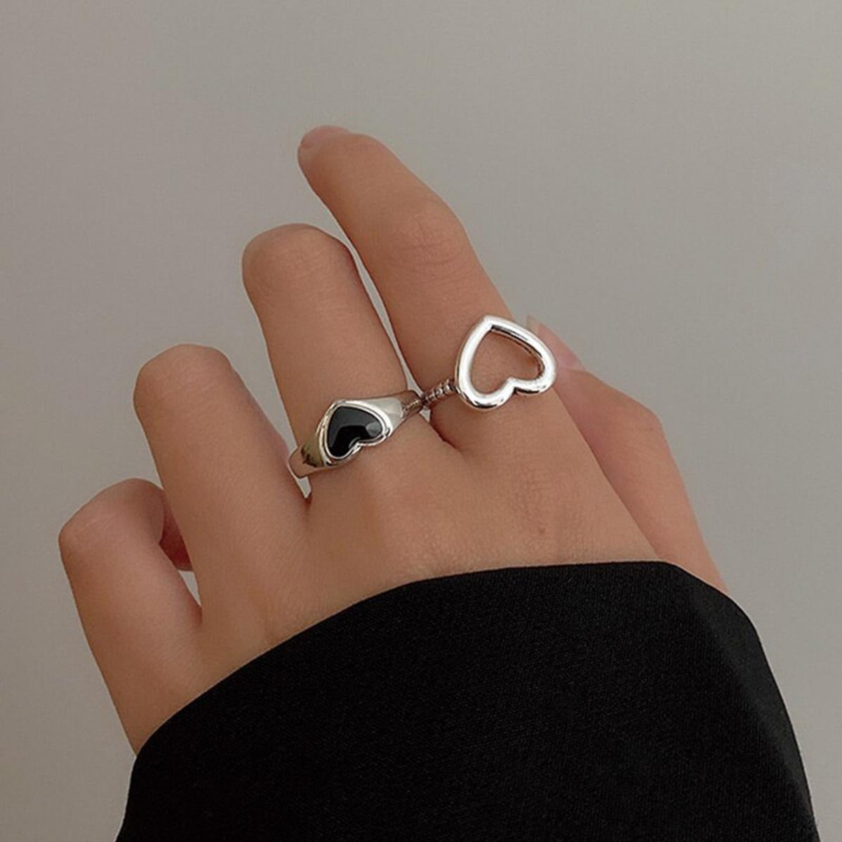 Retro Black Love Ring Set