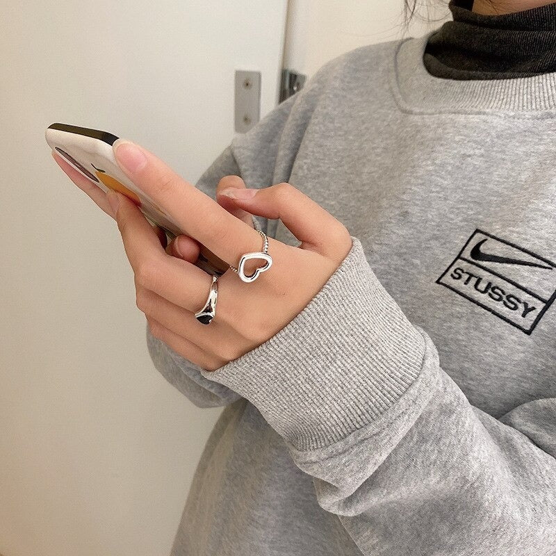 Retro Black Love Ring Set