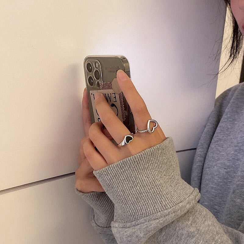 Retro Black Love Ring Set