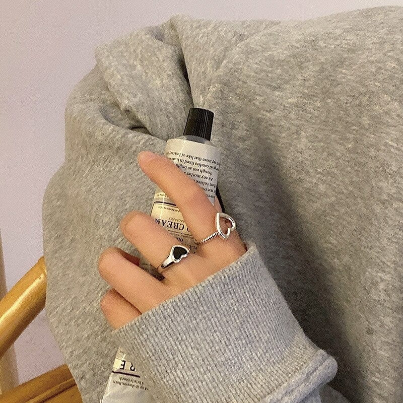 Retro Black Love Ring Set