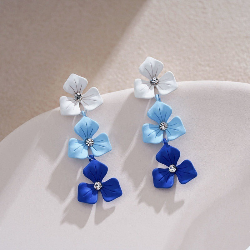 Klein Blue Color Gradient Flower Drop Earring