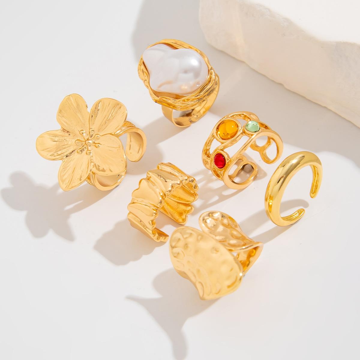 6-piece Set Of Liquid Flower Lava Rings With Fashionable Infinite Knot Design