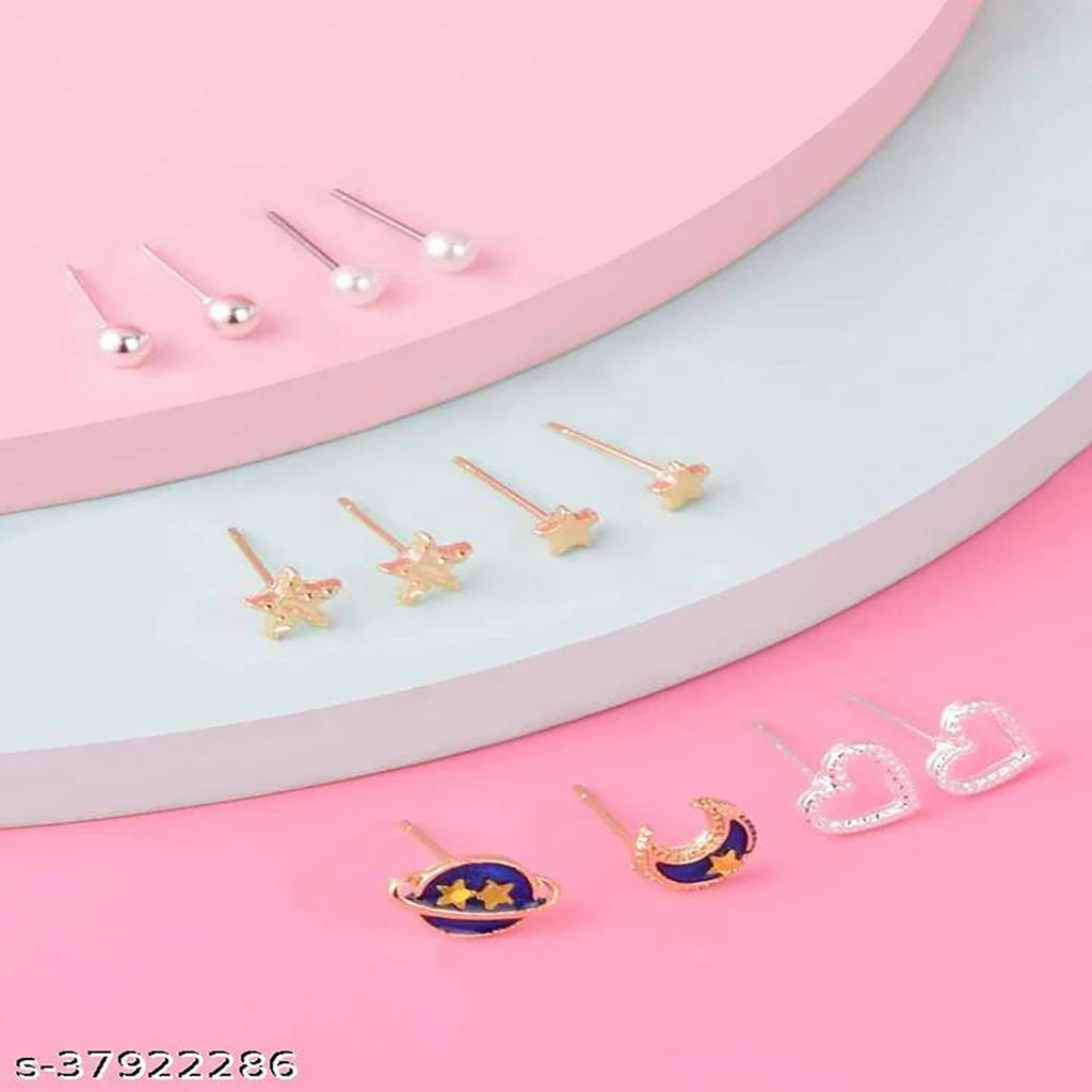 6Pcs/Set Simple Pearl Crystal Earring