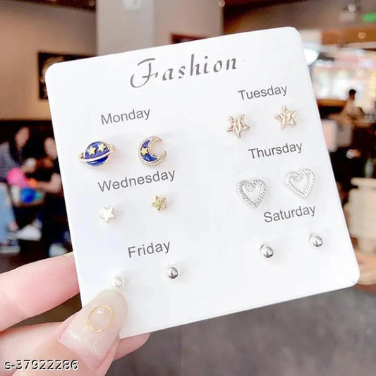 6Pcs/Set Simple Pearl Crystal Earring