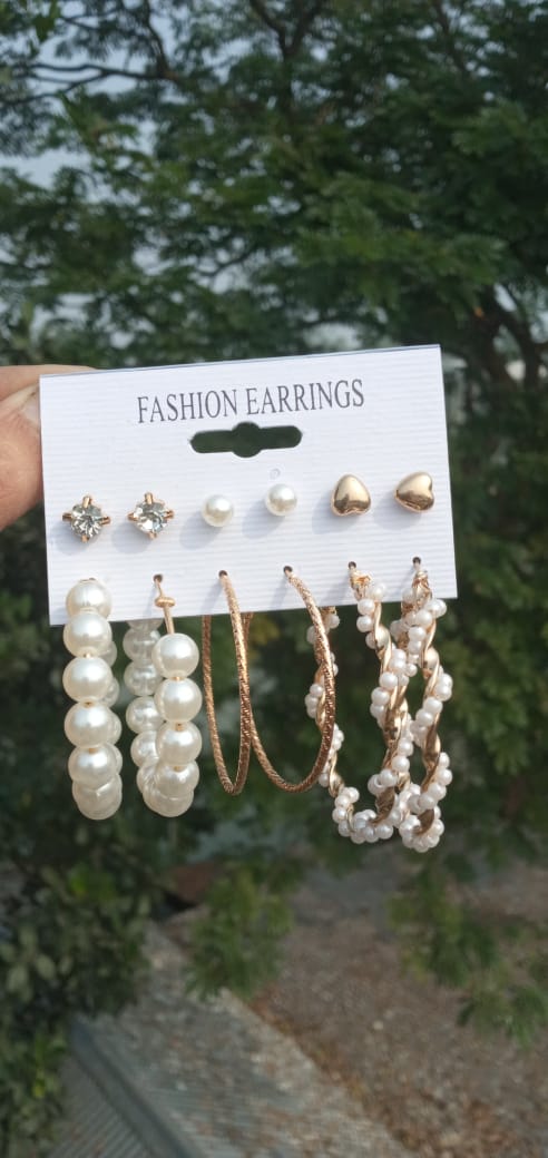 Trendy 6 Pairs Pearl Stud Earrings