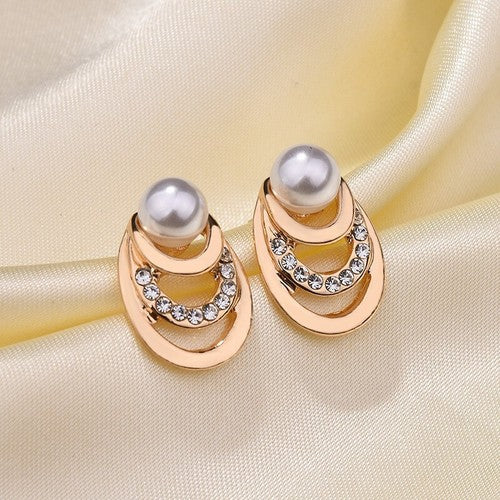 Elegant Gold Plated Pearl Diamonds Earrings
