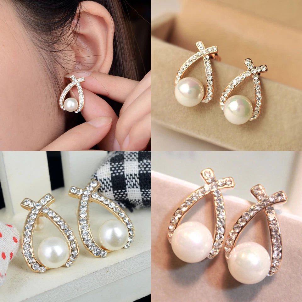 Crystal Rhinestone Pearl Ear Stud Earring